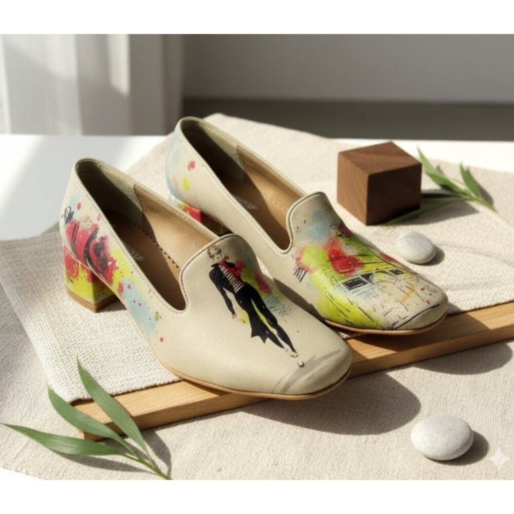 Goby Heels Fashion Girl Career Leather Paris Travel Art Painting Womens Size 7.5